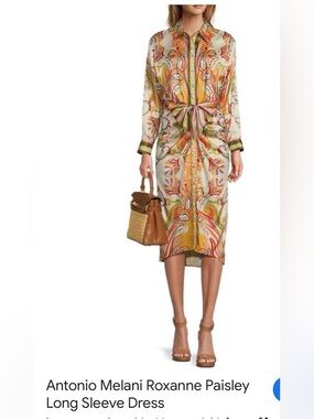 ANTONIO MELANI Roxane Paisley Midi Dress with Tie Front Size 4